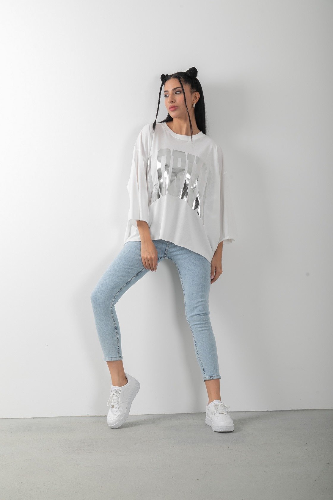 Florida Baskılı Varaklı Oversize Tişört