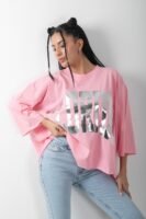 Florida Baskılı Varaklı Oversize Tişört