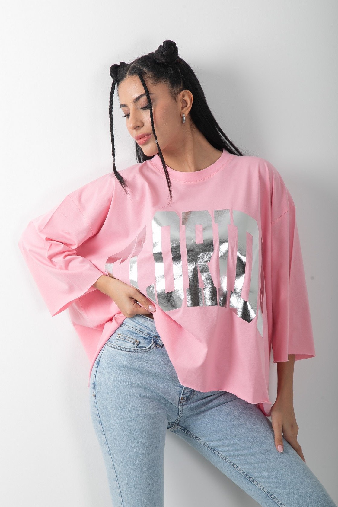 Florida Baskılı Varaklı Oversize Tişört