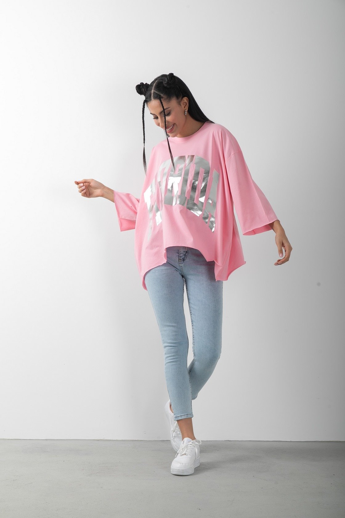 Florida Baskılı Varaklı Oversize Tişört