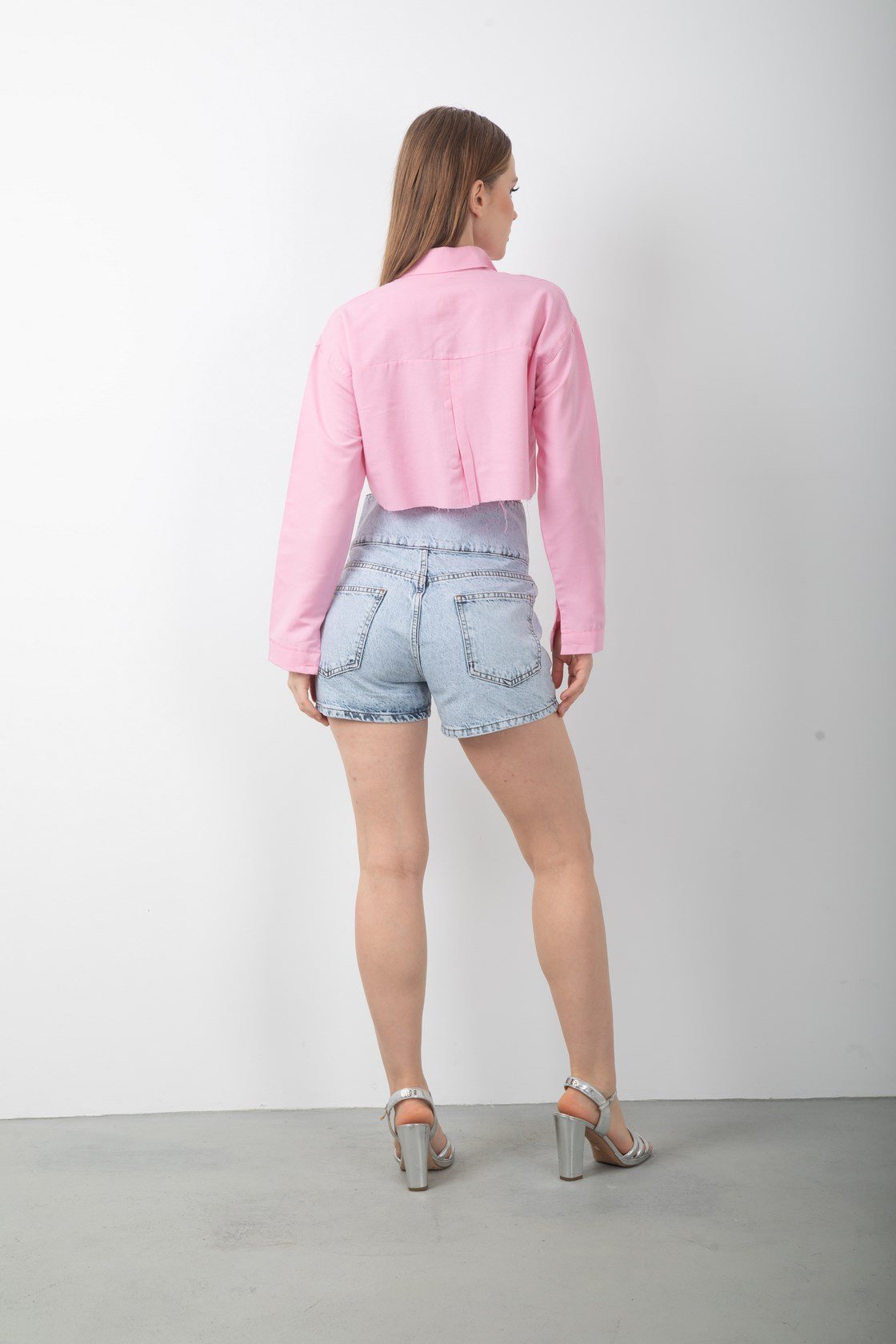 Baskılı Uzun Kol Crop Gömlek