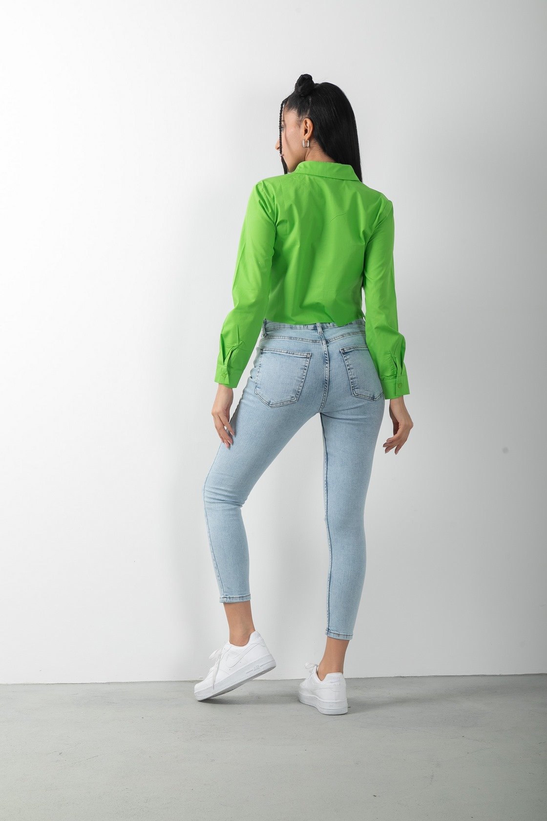 Kot Detaylı Uzun Kol Crop Tasarım Gömlek