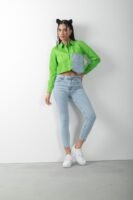 Kot Detaylı Uzun Kol Crop Tasarım Gömlek