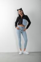 Kot Detaylı Uzun Kol Crop Tasarım Gömlek