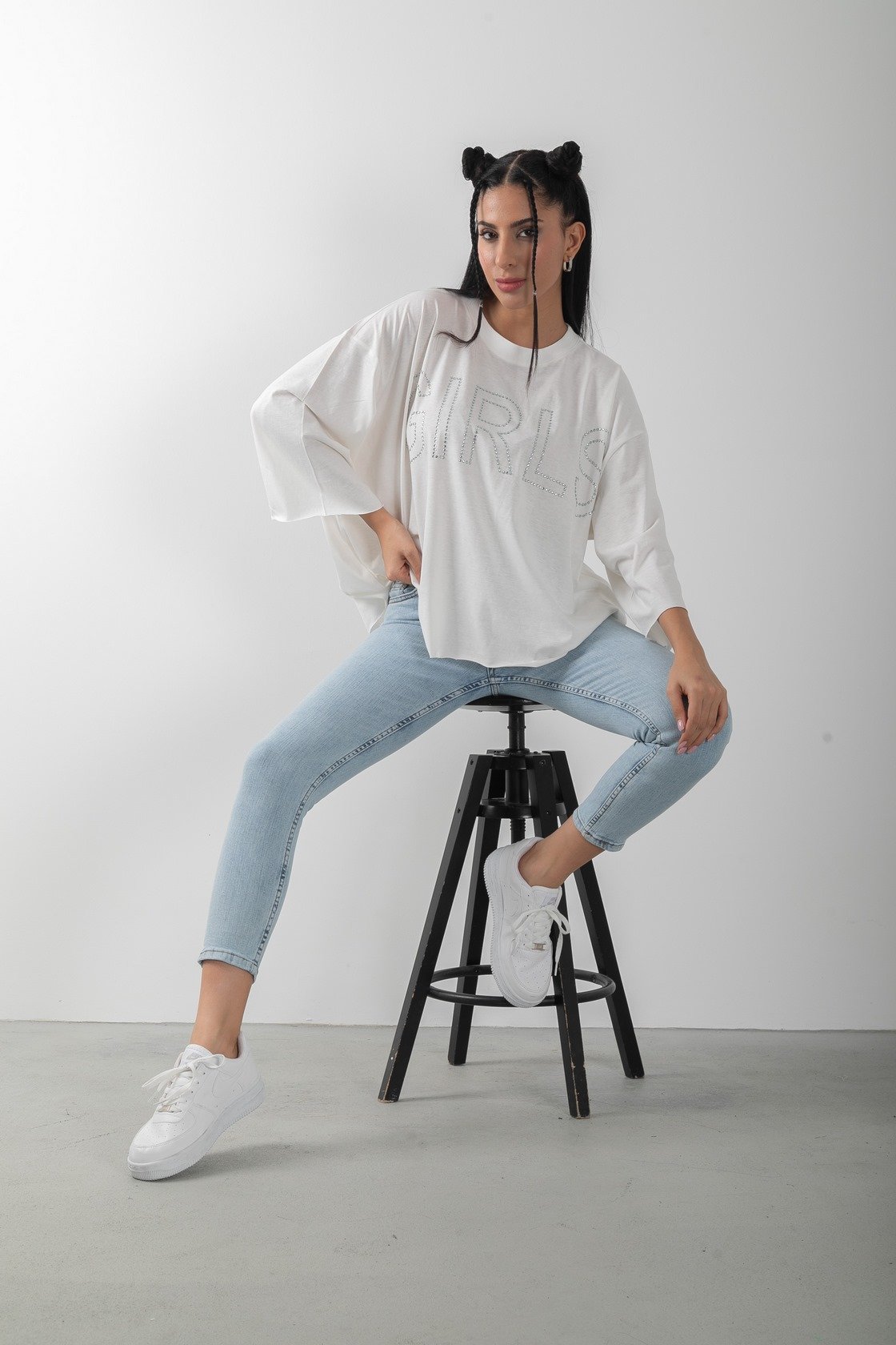 Oversize Taş Baskılı Girls Tişört