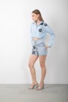 Baskılı Uzun Kol Crop Gömlek