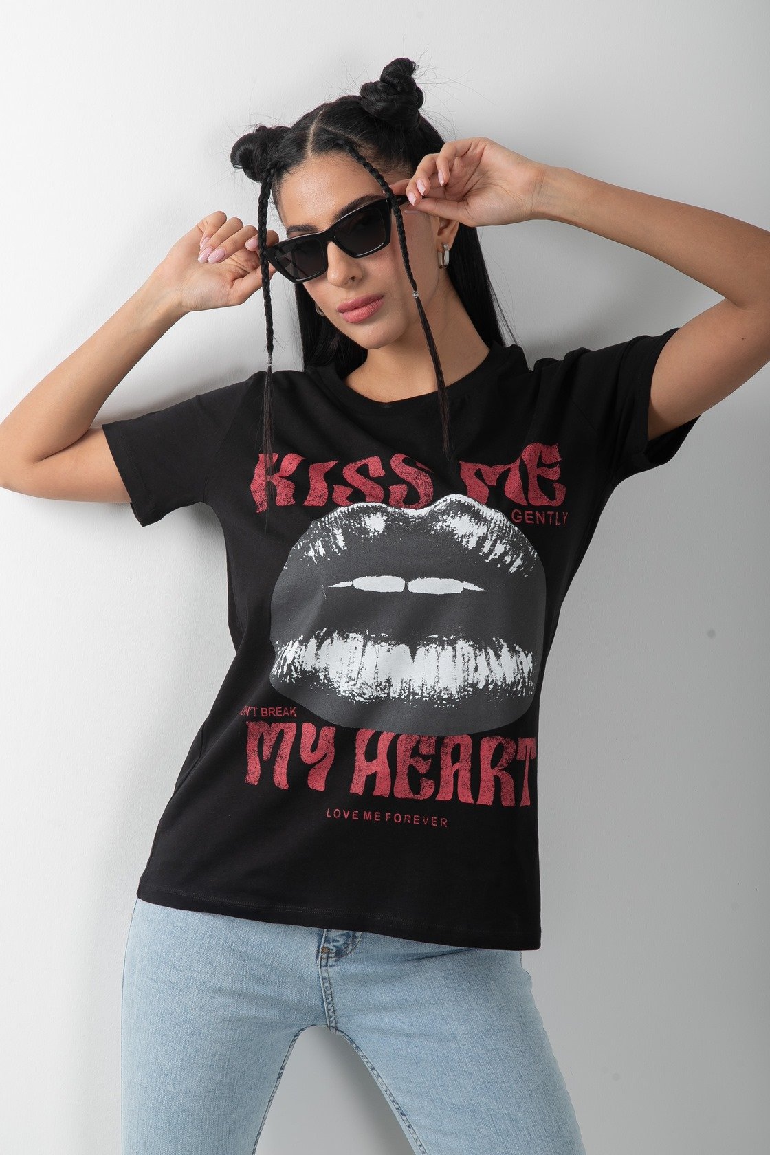 Likralı Baskılı Penye Tişört