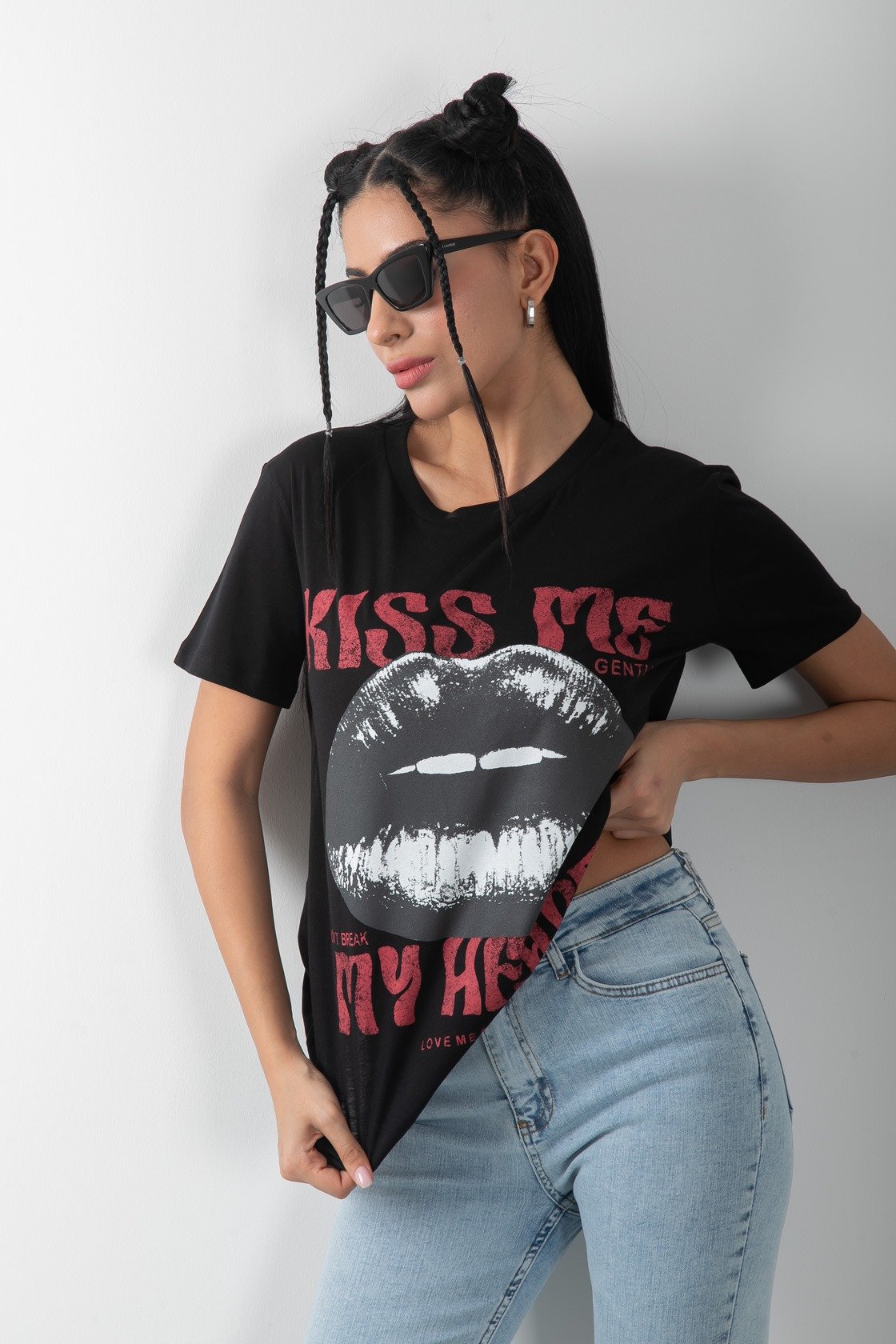 Likralı Baskılı Penye Tişört