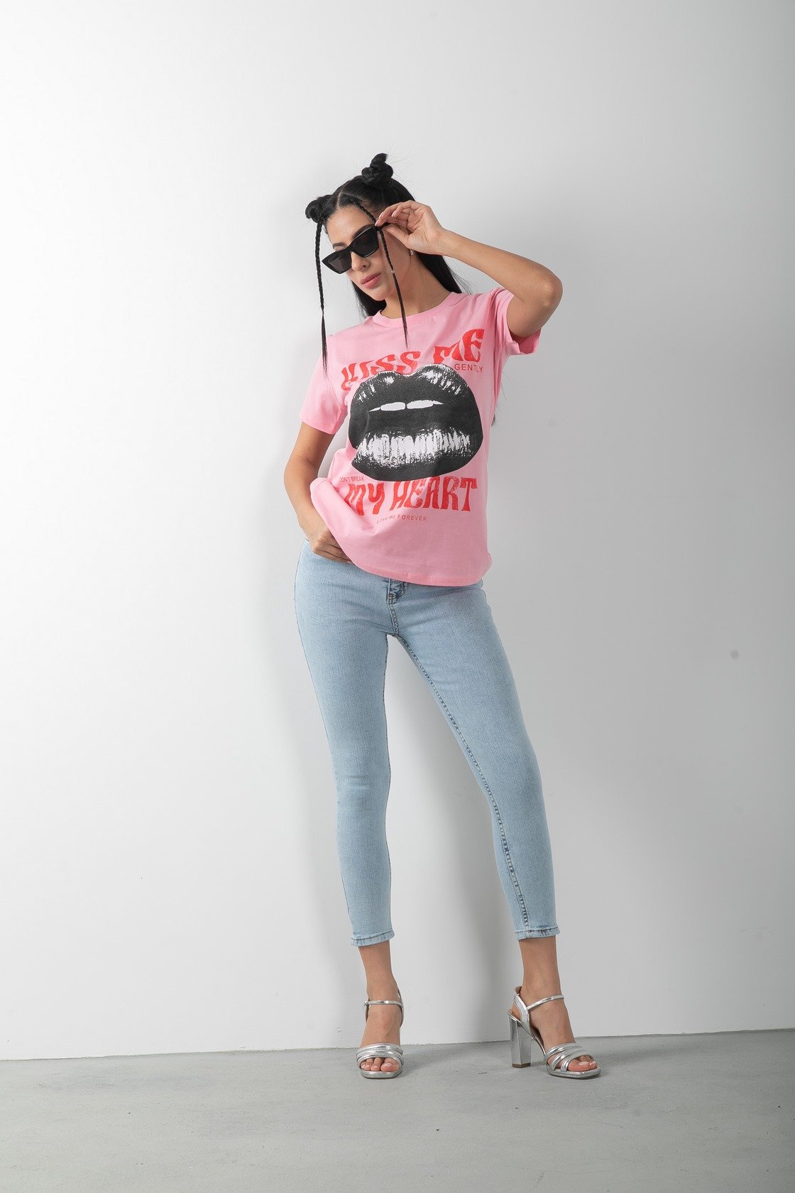 Likralı Baskılı Penye Tişört