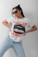 Likralı Baskılı Penye Tişört