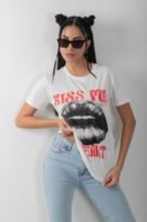 Likralı Baskılı Penye Tişört