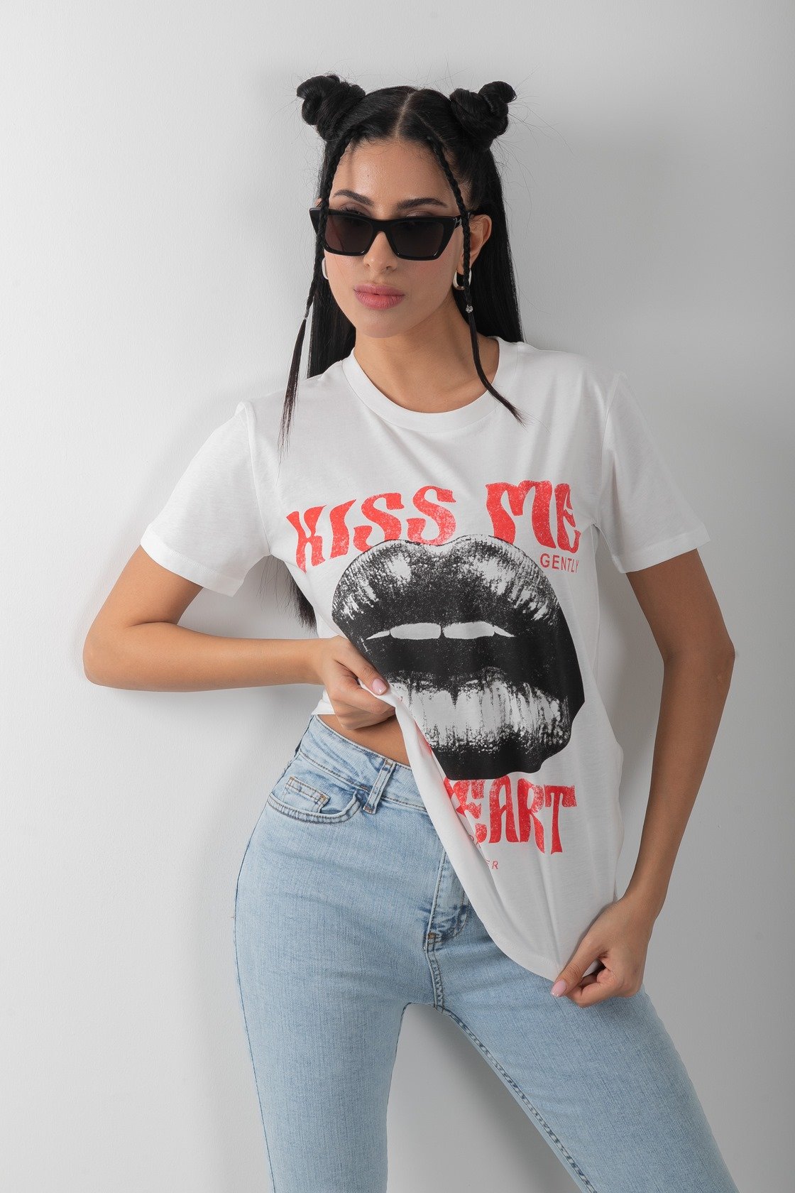 Likralı Baskılı Penye Tişört