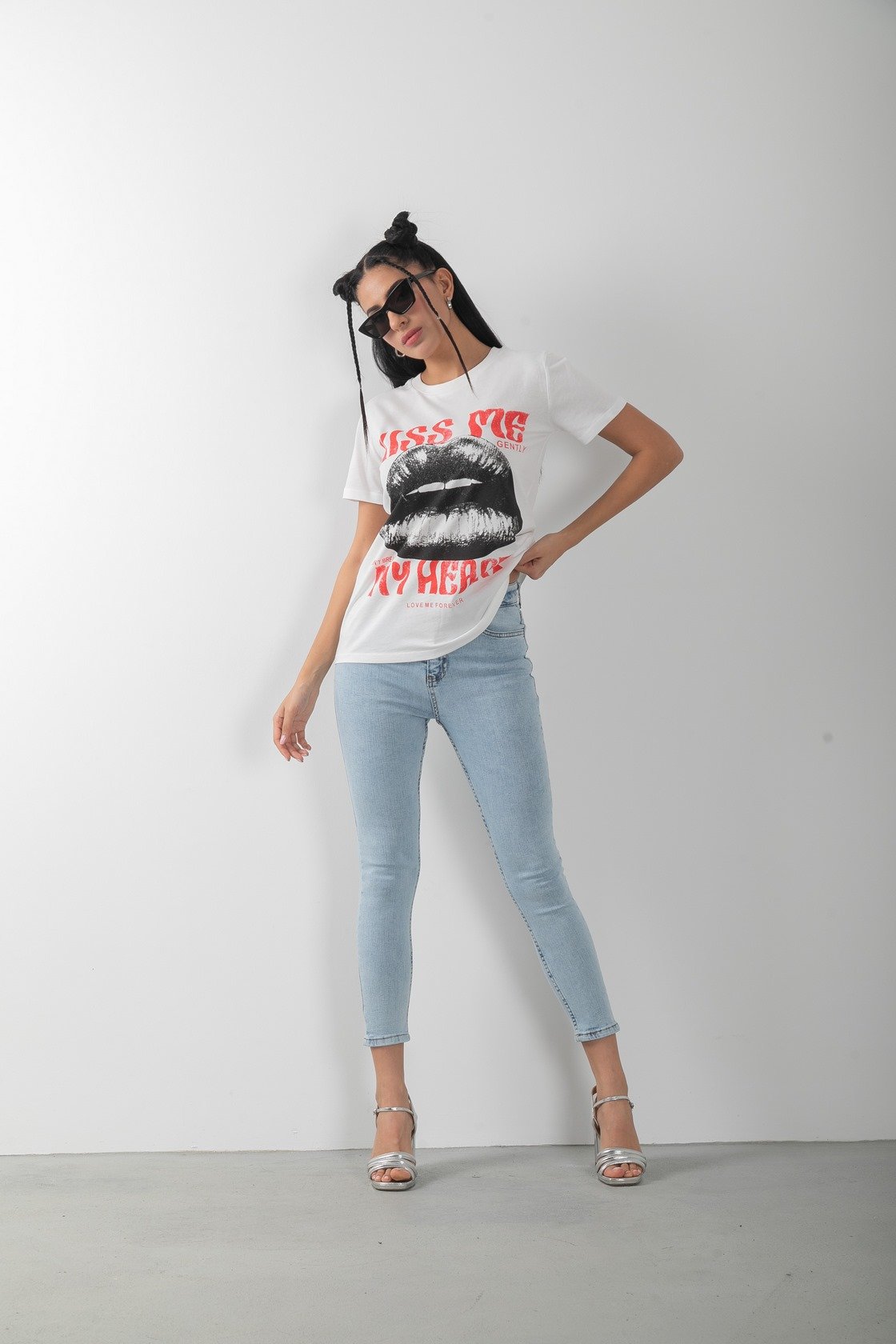 Likralı Baskılı Penye Tişört