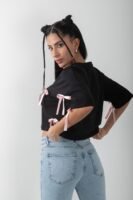 Fiyonk Aksesuar Detaylı Crop Tişört