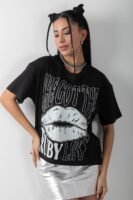 Parlak Dudak Baskılı Varaklı Tişört