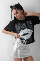 Parlak Dudak Baskılı Varaklı Tişört