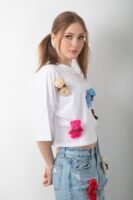 Oyuncak Ayıcık Aksesuarlı Crop Tişört