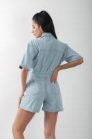 Denim Şortlu Kuşaklı Kot Tulum