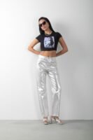 Kısa Kol Ariana Grande Baskılı Crop Tişört