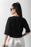 Number One Baskılı Oversize Crop Parlak Tişört