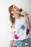 Oyuncak Ayıcık Aksesuarlı Crop Tişört