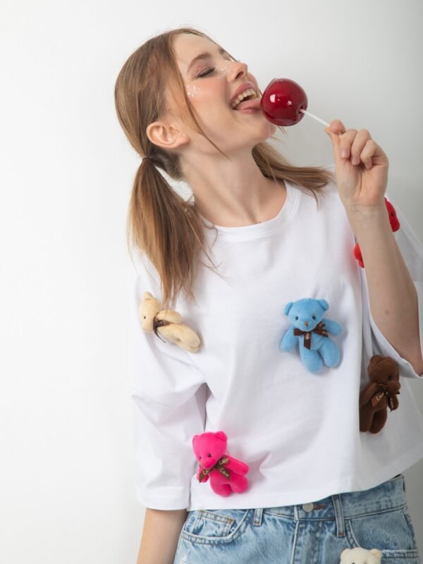 Oyuncak Ayıcık Aksesuarlı Crop Tişört