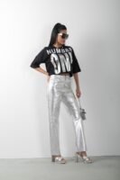 Number One Baskılı Oversize Crop Parlak Tişört