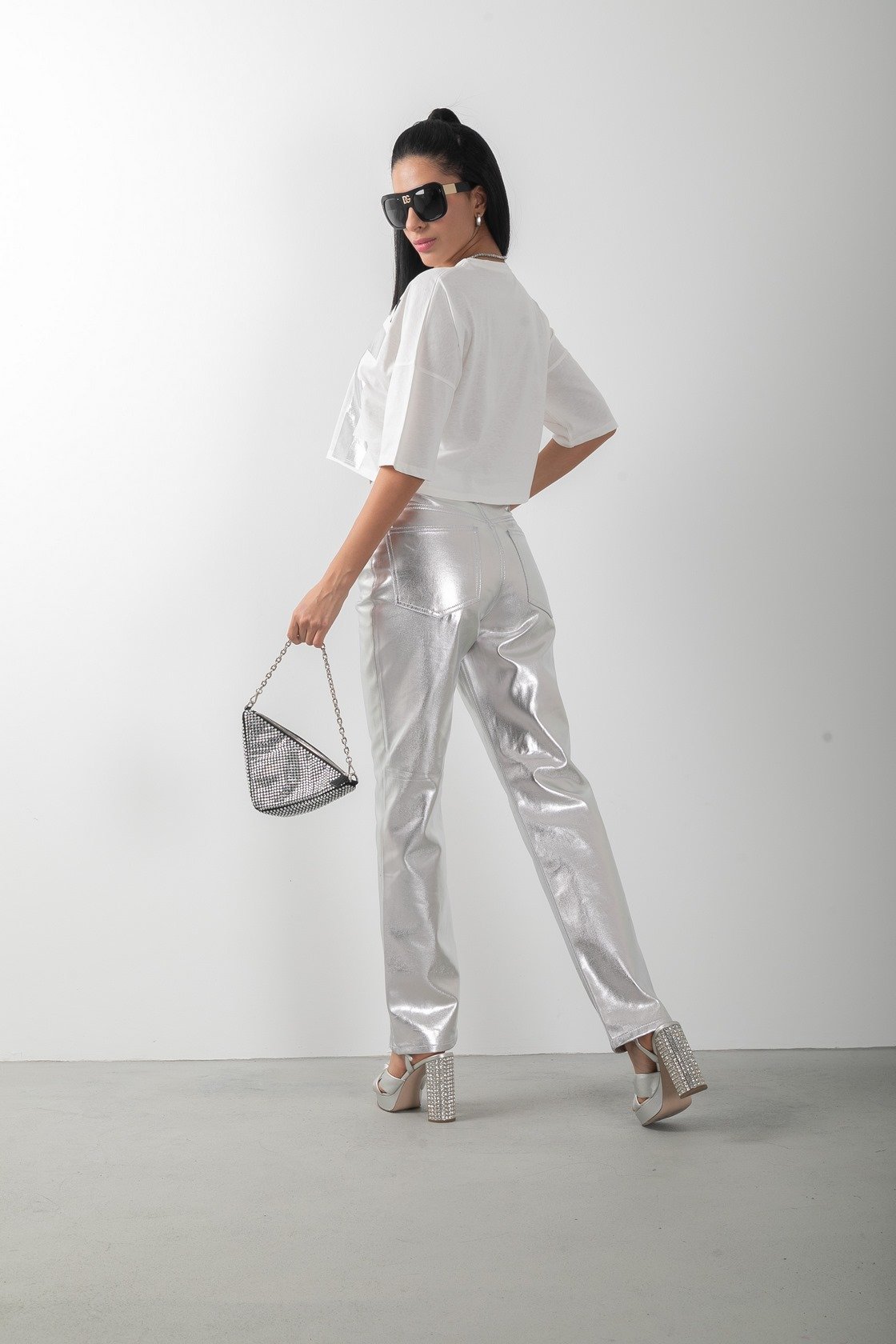 Number One Baskılı Oversize Crop Parlak Tişört