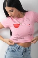 Baskılı Crop Kısa Kol Body