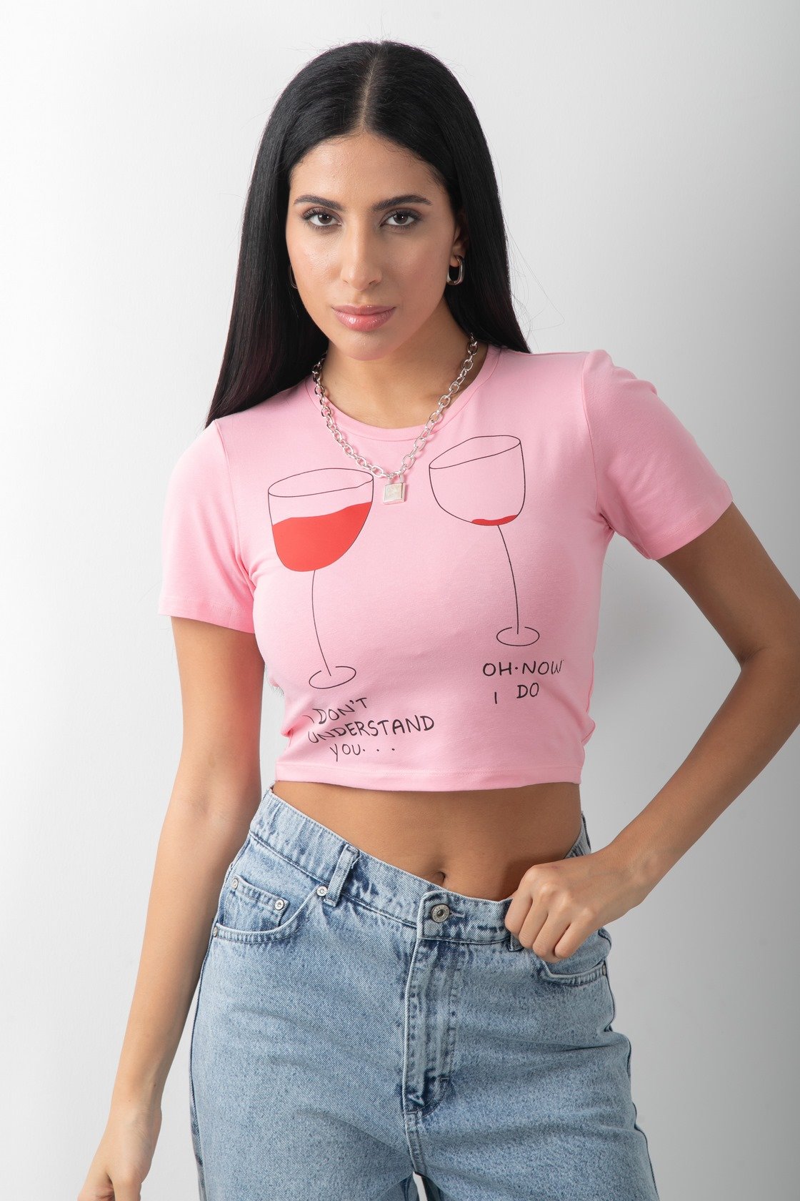 Baskılı Crop Kısa Kol Body