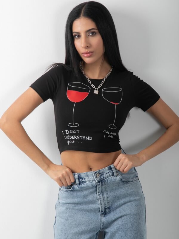 Baskılı Crop Kısa Kol Body