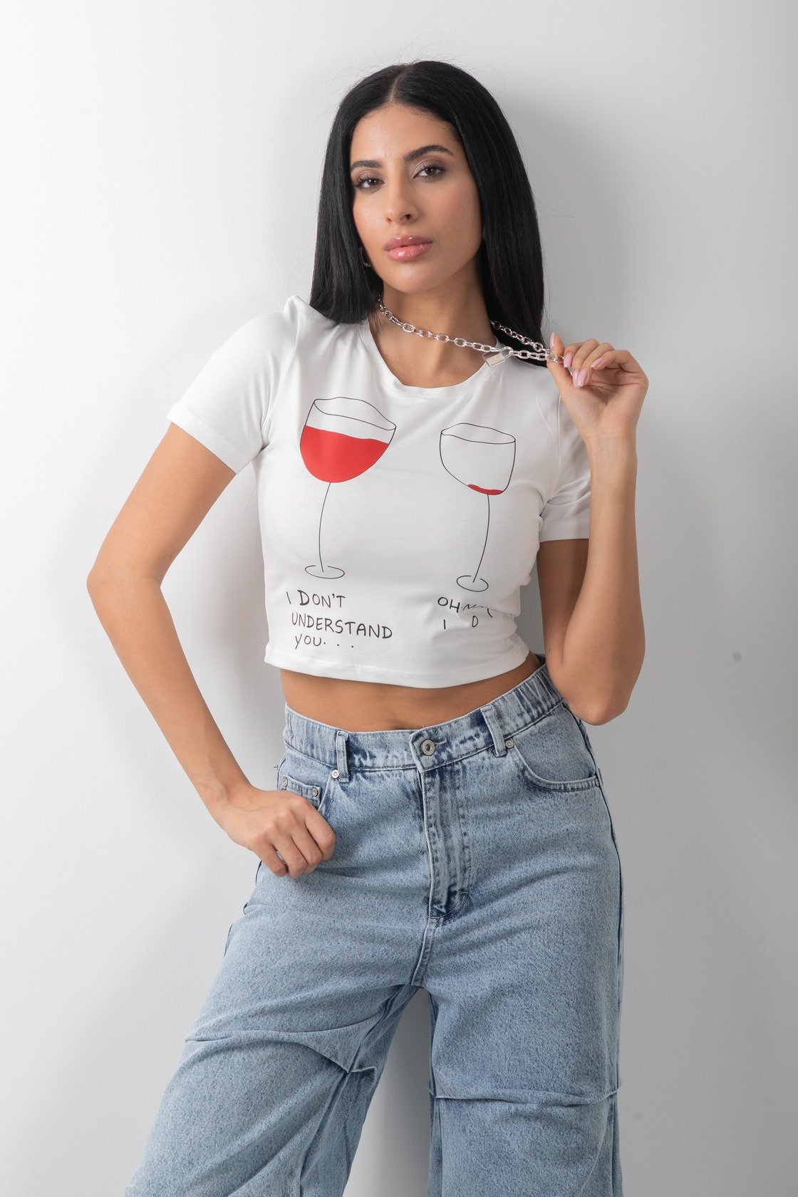 Baskılı Crop Kısa Kol Body