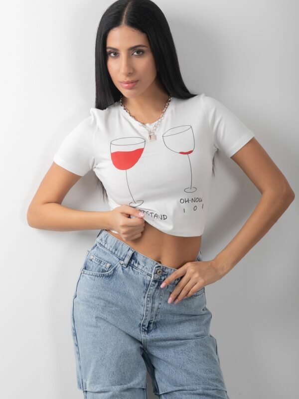 Baskılı Crop Kısa Kol Body Beyaz