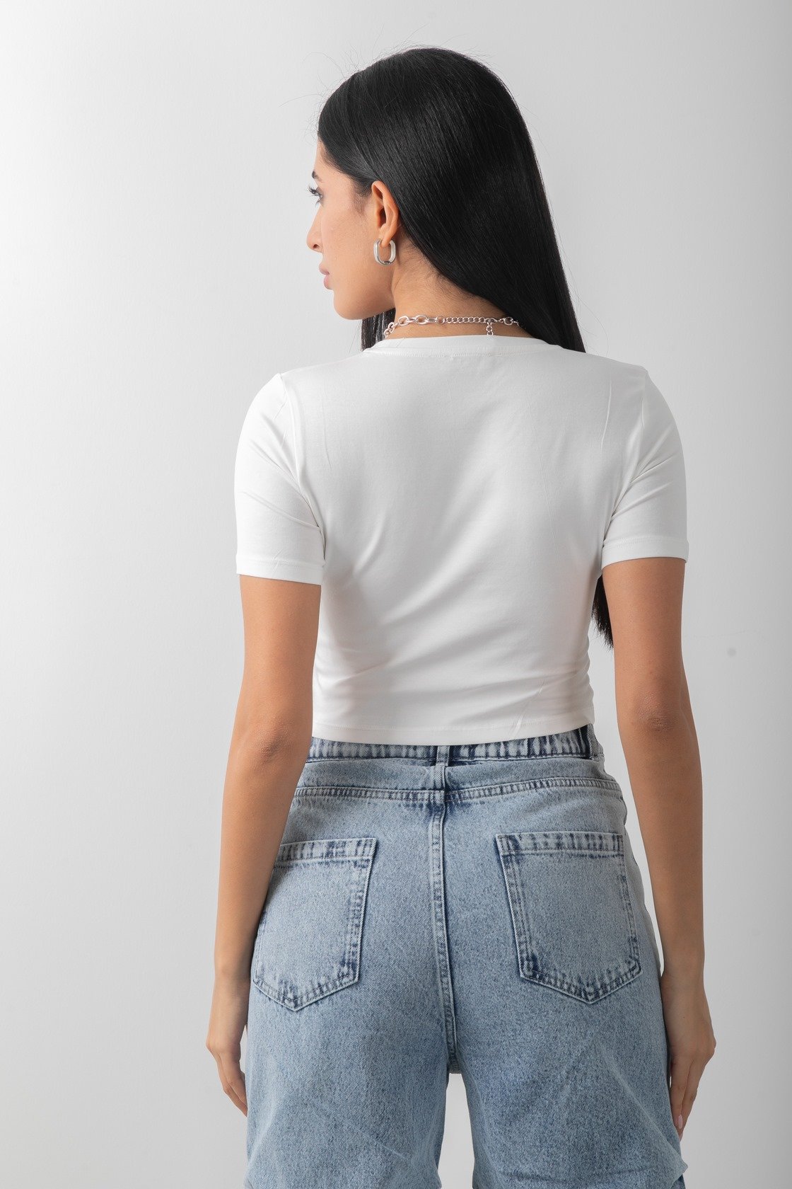 Baskılı Crop Kısa Kol Body