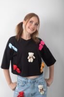 Oyuncak Ayıcık Aksesuarlı Crop Tişört