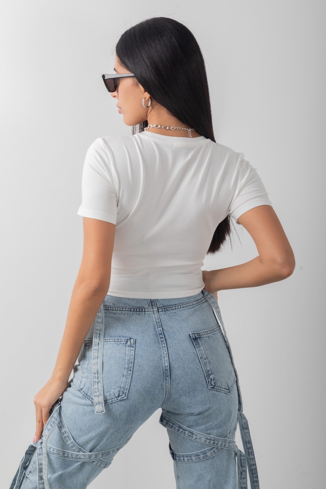 Baskılı Crop Bisiklet Yaka Kısa Kol Body