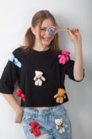 Oyuncak Ayıcık Aksesuarlı Crop Tişört