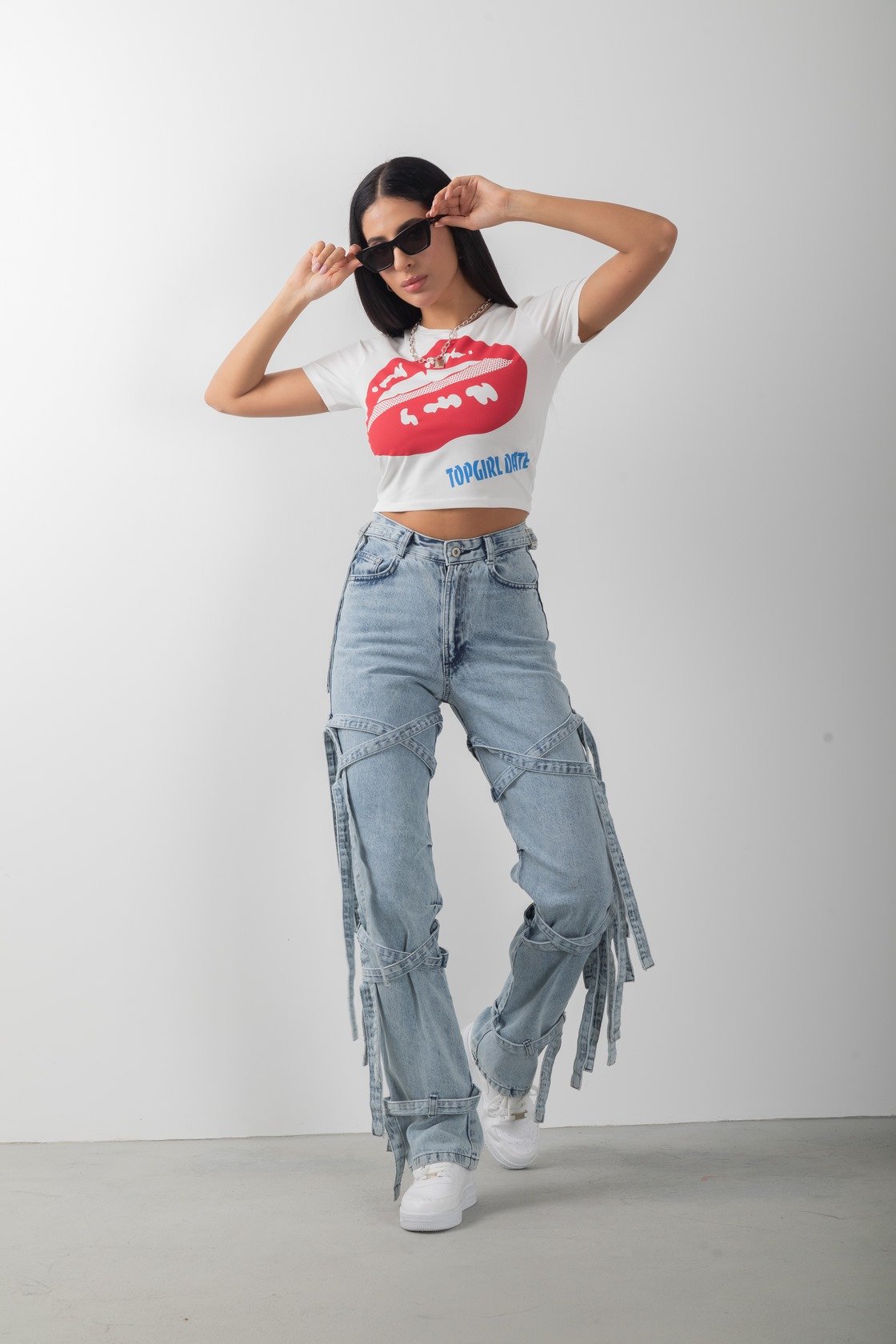 Baskılı Crop Bisiklet Yaka Kısa Kol Body