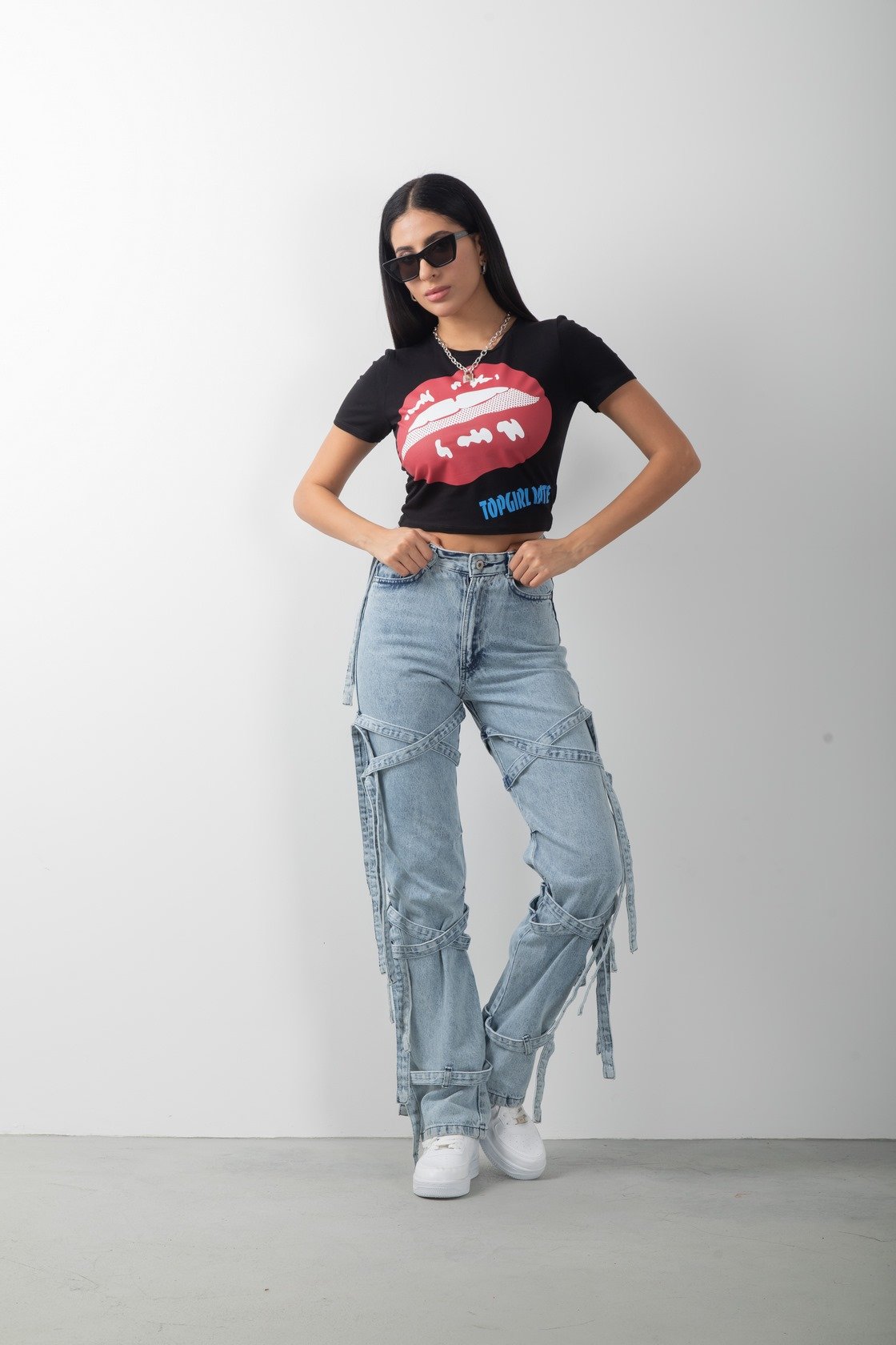 Baskılı Crop Bisiklet Yaka Kısa Kol Body