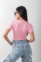 Baskılı Crop Bisiklet Yaka Kısa Kol Body