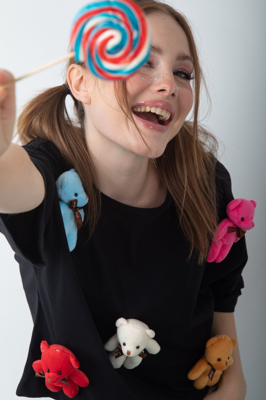 Oyuncak Ayıcık Aksesuarlı Crop Tişört