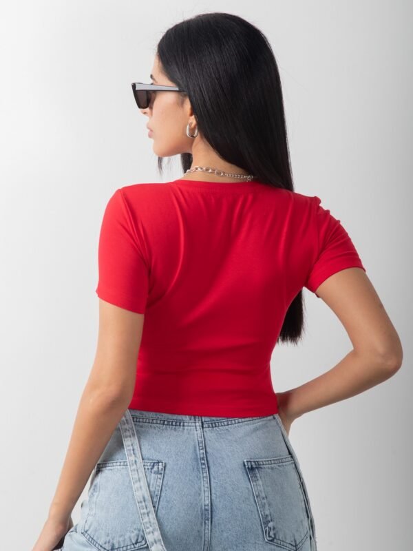 Paris Baskılı Kırmızı Crop Kısa Kol Body