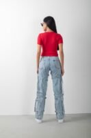 Paris Baskılı Kırmızı Crop Kısa Kol Body