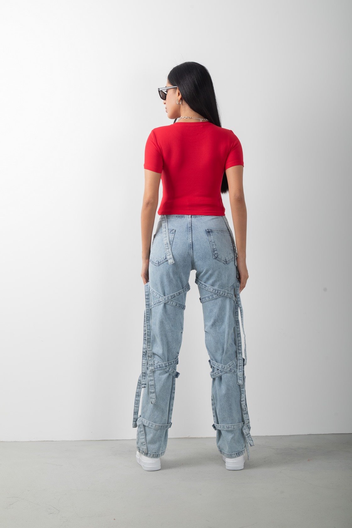 Paris Baskılı Kırmızı Crop Kısa Kol Body