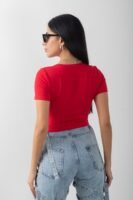 Beverly Hills Baskılı Kırmızı Crop Kısa Kol Body