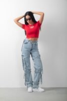 Beverly Hills Baskılı Kırmızı Crop Kısa Kol Body