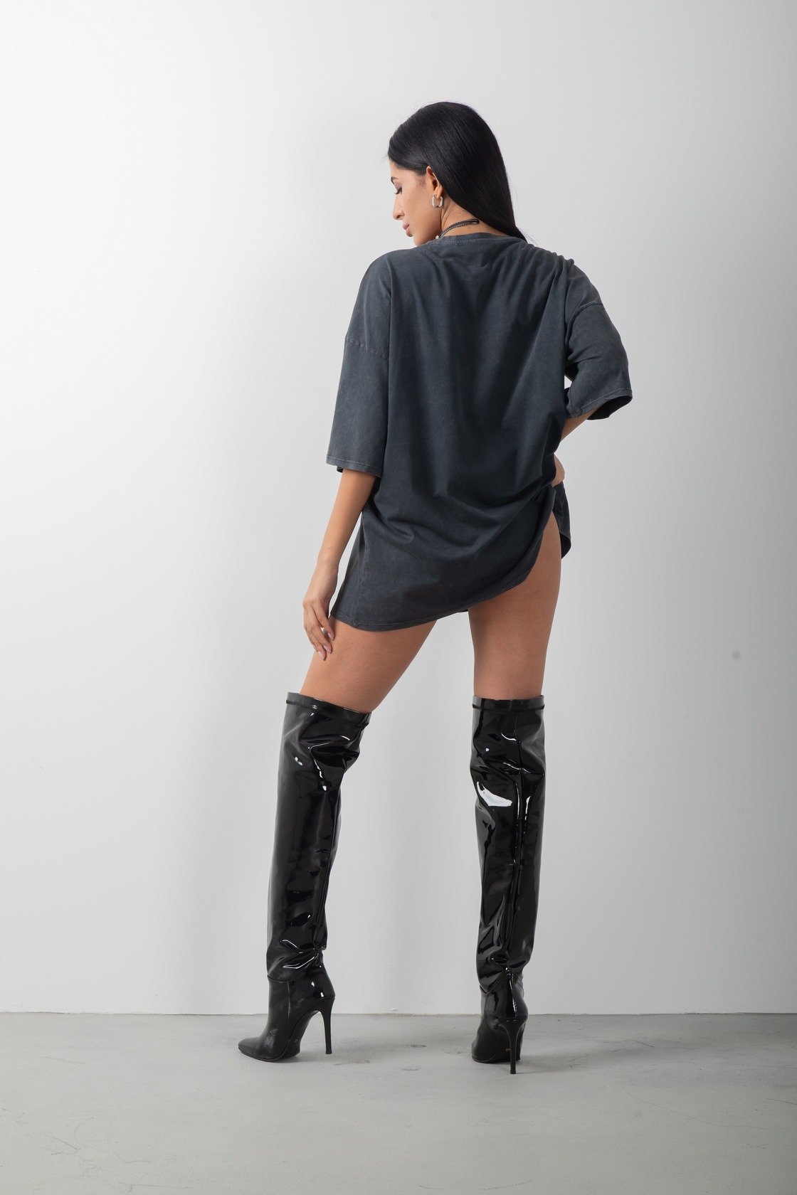 Rolling Stones Taş Detaylı Uzun Yıkamalı Oversize Tişört