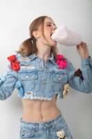 Oyuncak Ayıcık Aksesuarlı Kot Ceket ve Pantolon