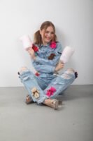 Oyuncak Ayıcık Aksesuarlı Kot Ceket ve Pantolon