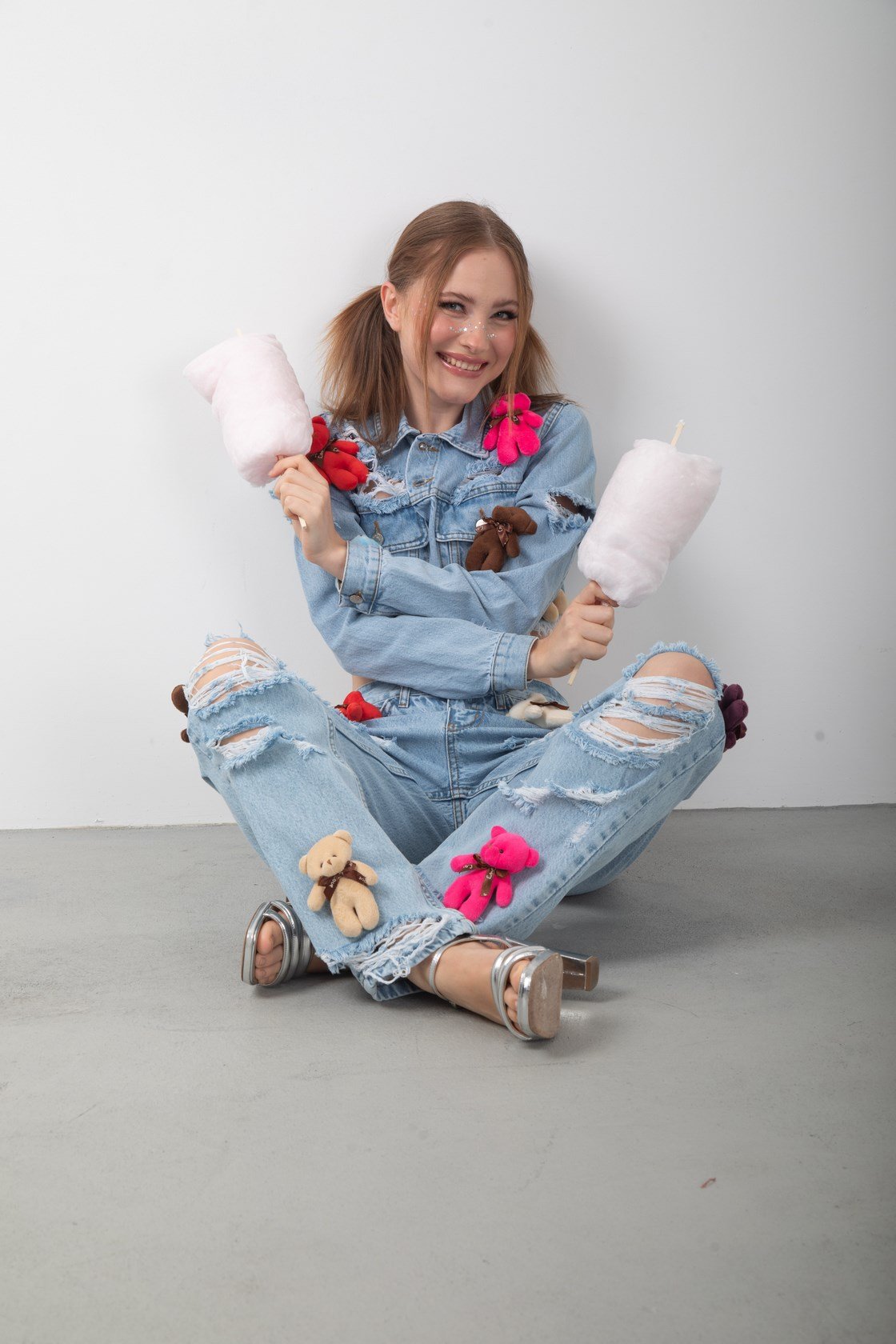 Oyuncak Ayıcık Aksesuarlı Kot Ceket ve Pantolon